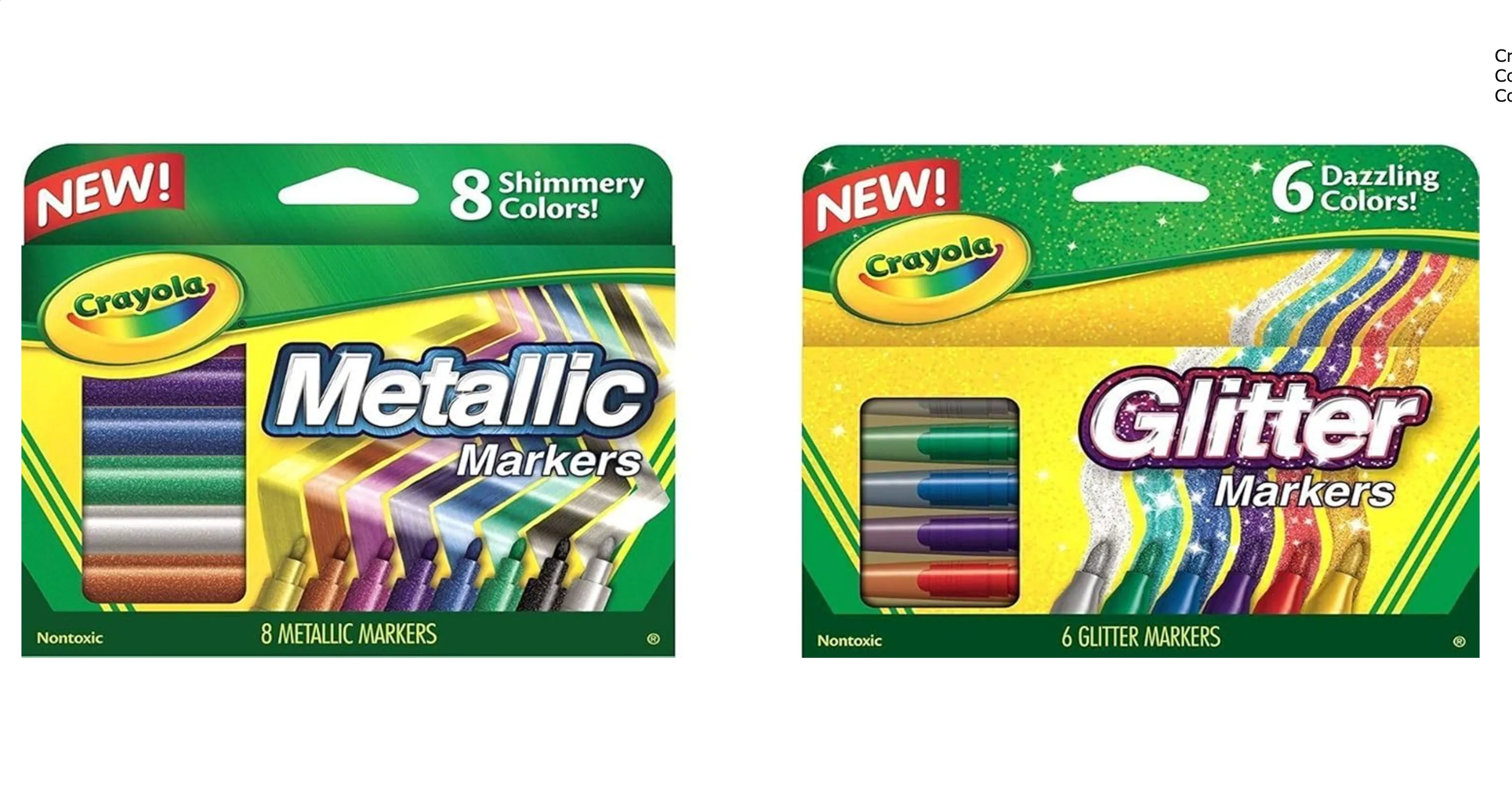 Crayola Metallic Markers 8 Count, Glitter Markers 6 Count, Combo Pack Bundle